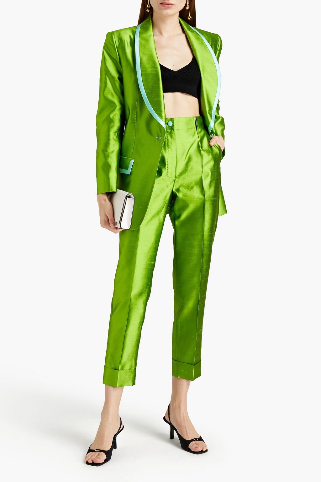 DOLCE&GABBANA Cropped silk-dupioni tapered pants
