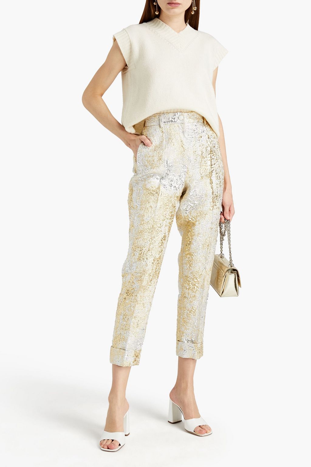 DOLCE&GABBANA Cropped metallic brocade tapered pants