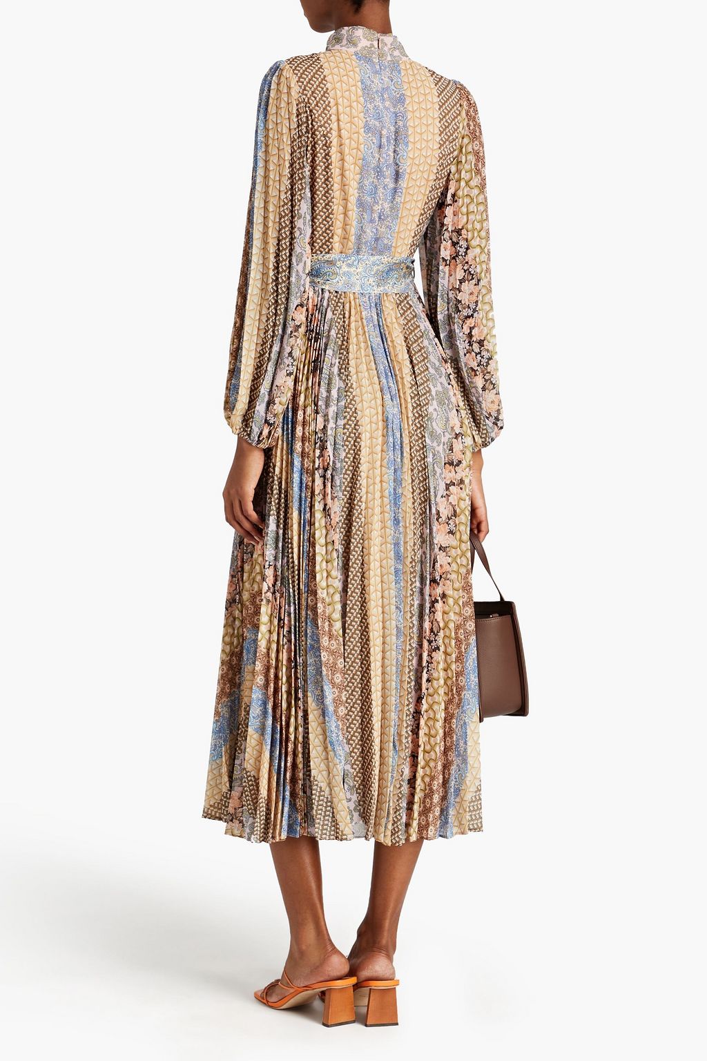 ZIMMERMANN Sunray belted patchwork-effect pleated georgette midi dress