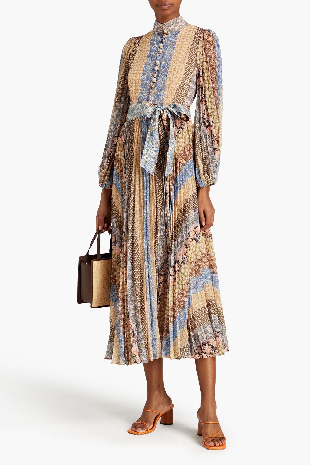 ZIMMERMANN Sunray belted patchwork-effect pleated georgette midi dress