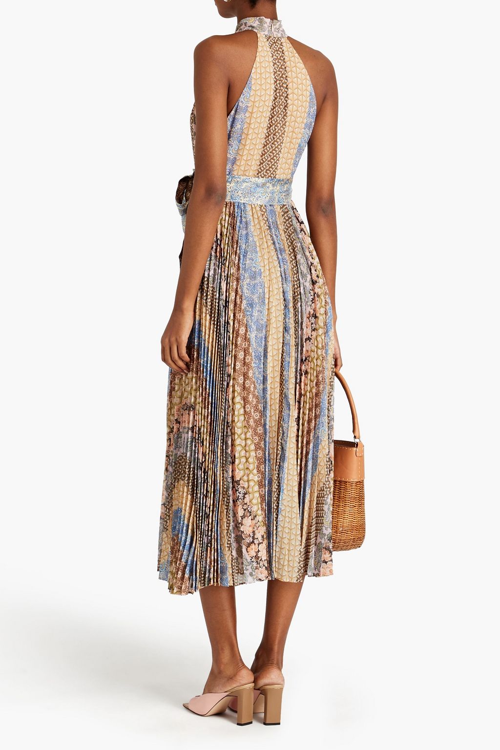 ZIMMERMANN Sunray belted patchwork-effect pleated georgette midi dress