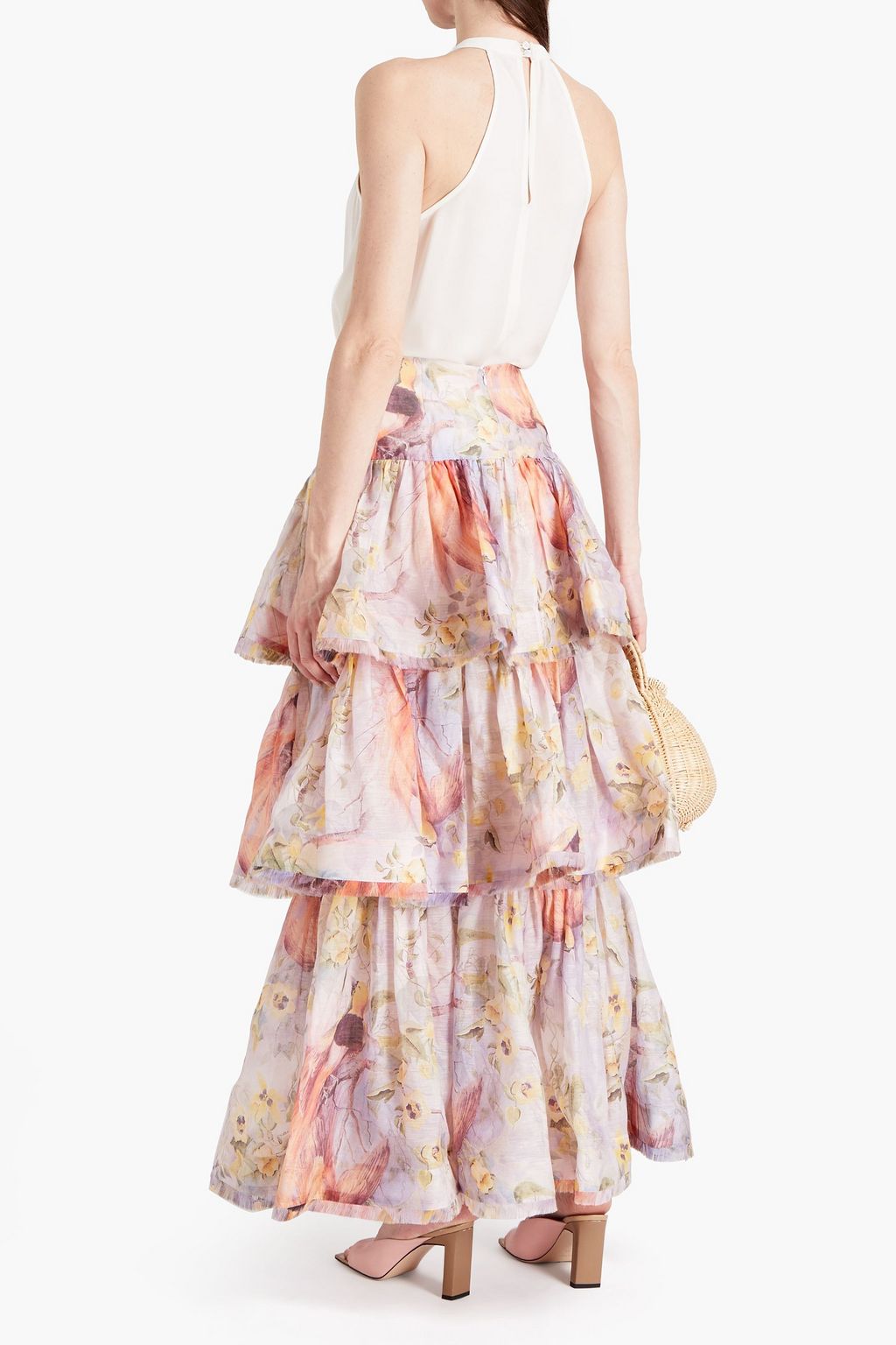 ZIMMERMANN Tiered floral-print linen and silk-blend maxi skirt