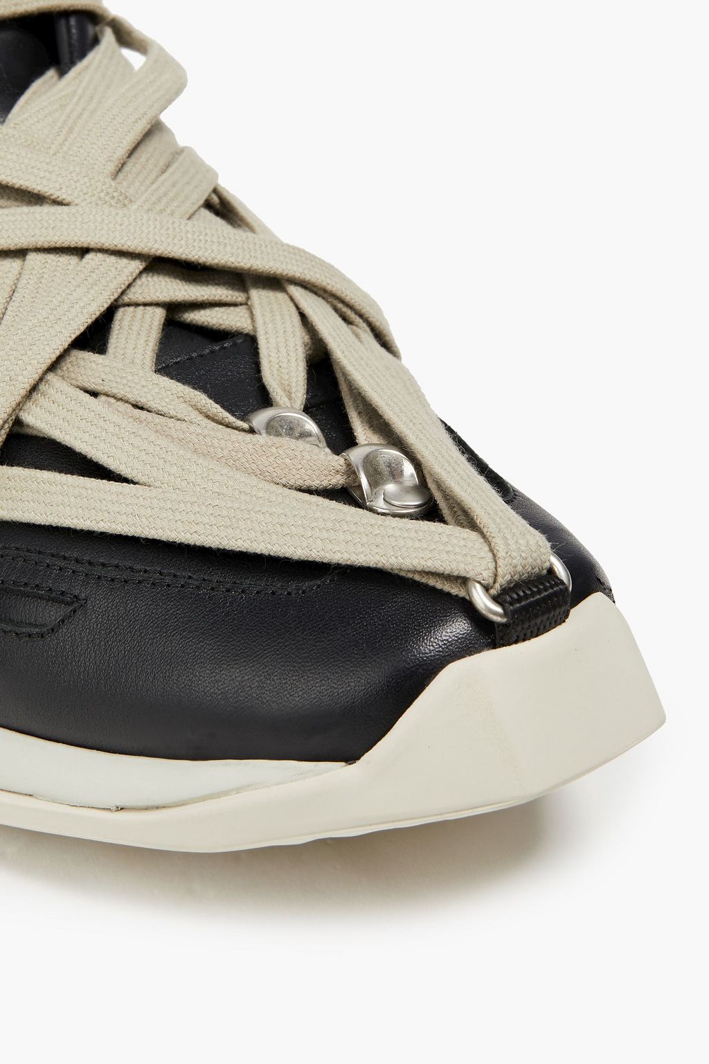 RICK OWENS Megalace Runner grosgrain-trimmed leather sneakers