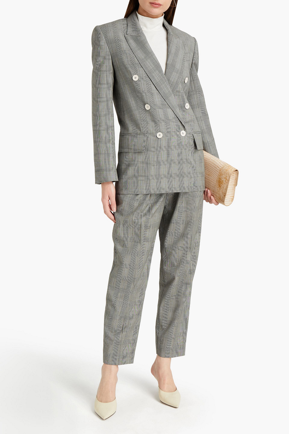 Zimmermann Luminous Double-breasted Prince Of Wales Checked Wool Blazer In Gray