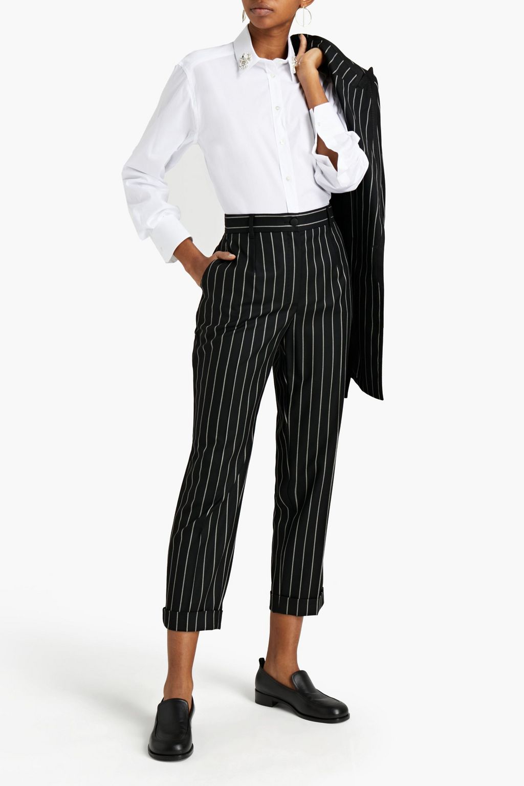 DOLCE&GABBANA Cropped pinstriped wool-blend twill tapered pants