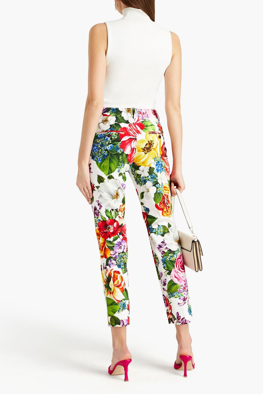 DOLCE&GABBANA Cropped floral-print cotton-blend gabardine slim-leg pants