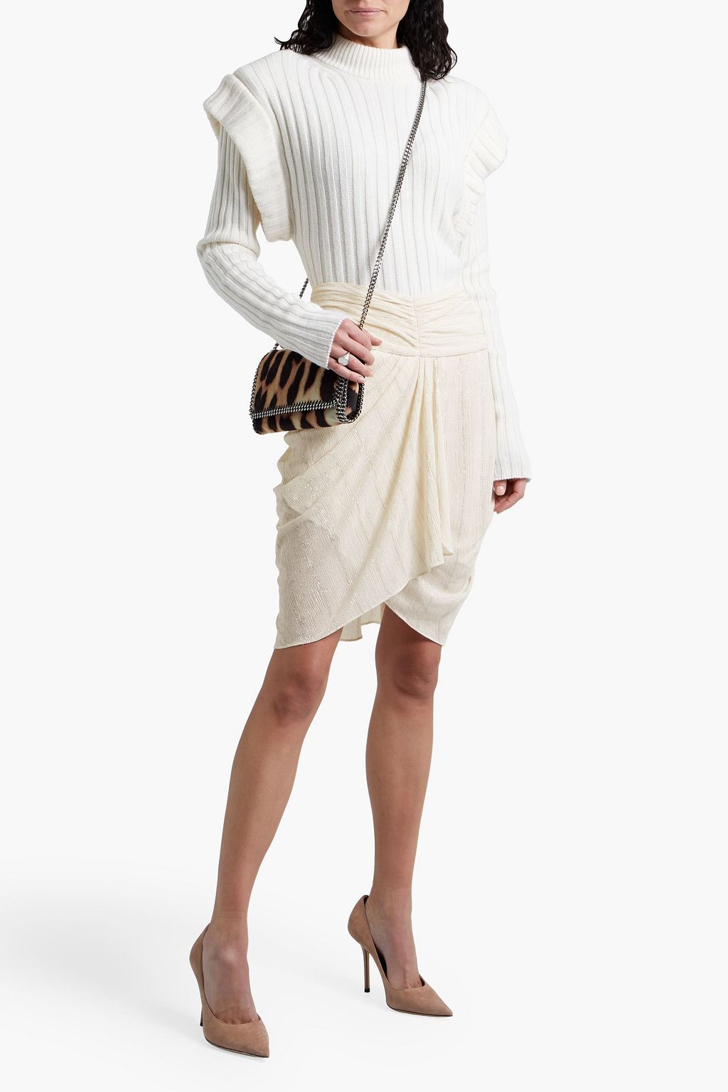 IRO Nistal draped ruched metallic crepon mini skirt