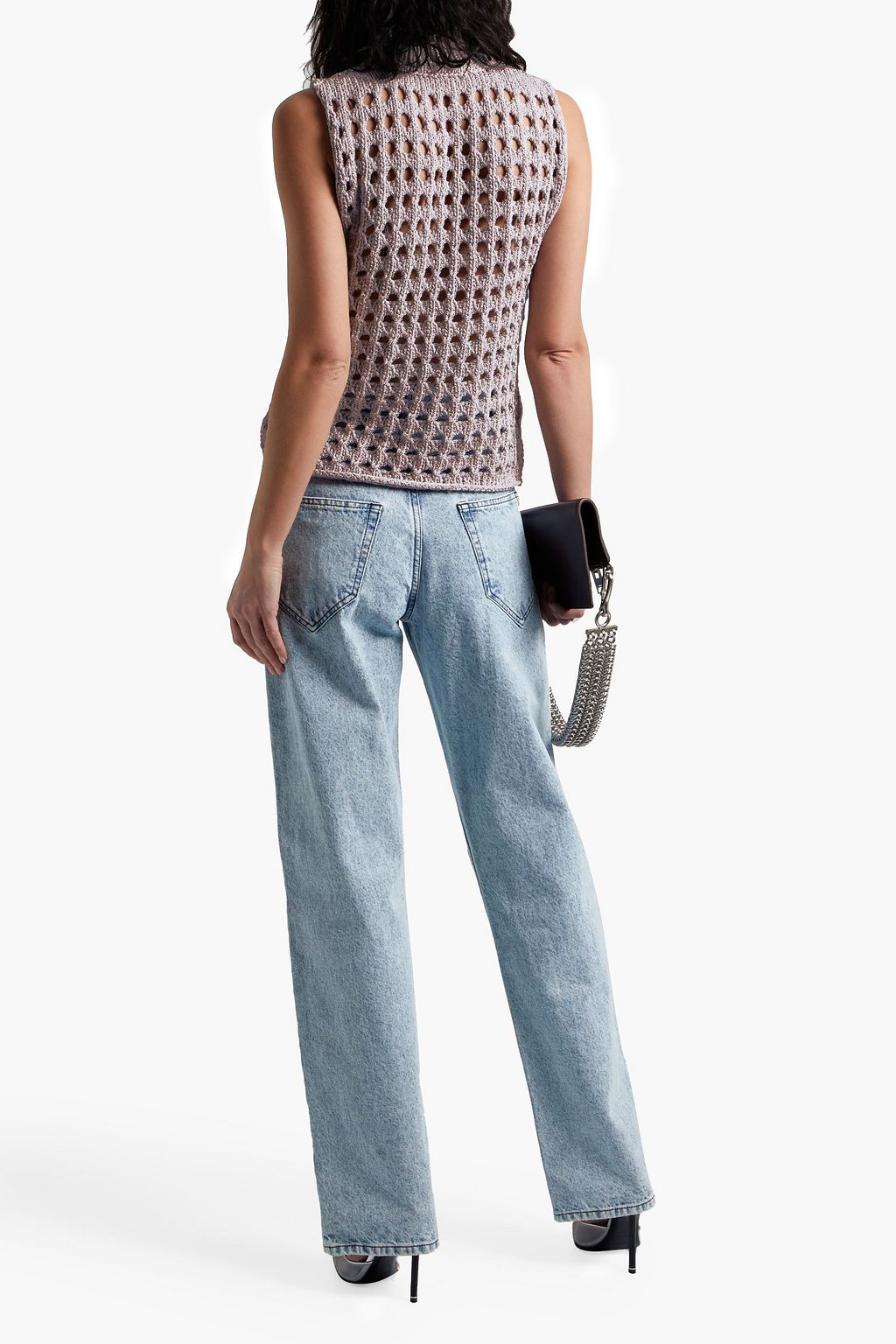 IRO Adriane metallic open-knit cotton-blend turtleneck top