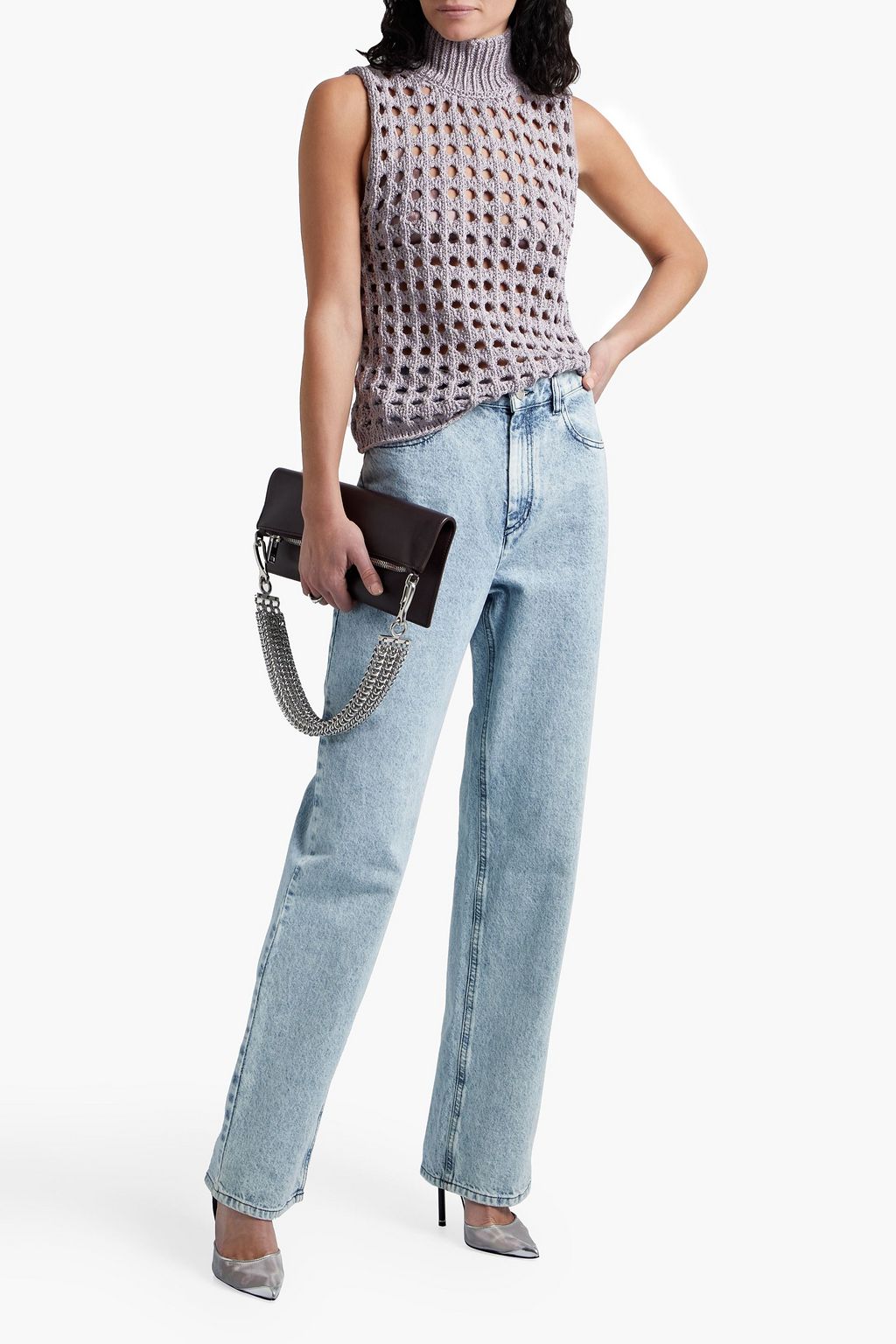 IRO Adriane metallic open-knit cotton-blend turtleneck top