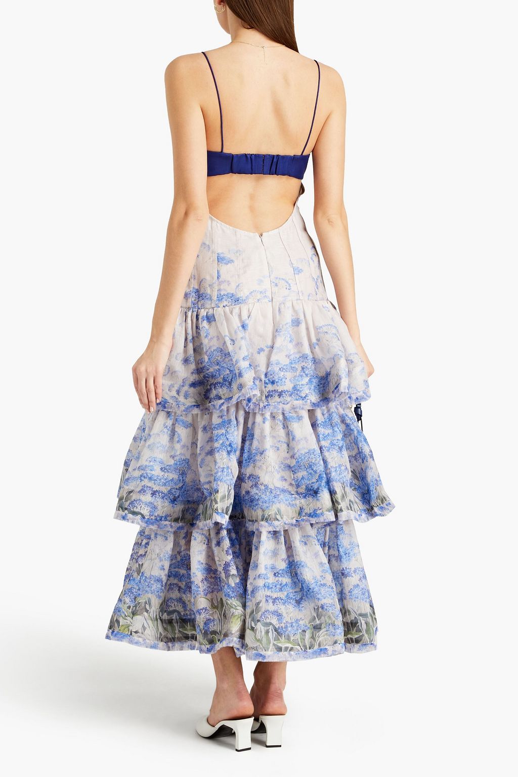 ZIMMERMANN Luminous tiered satin-paneled floral-print linen and silk-blend gauze gown