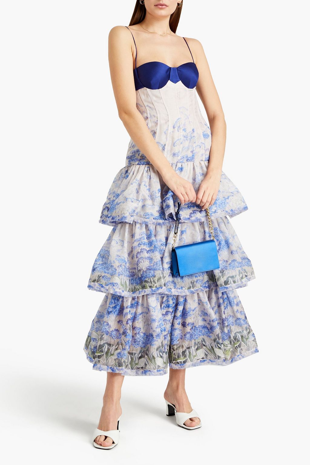 ZIMMERMANN Luminous tiered satin-paneled floral-print linen and silk-blend gauze gown