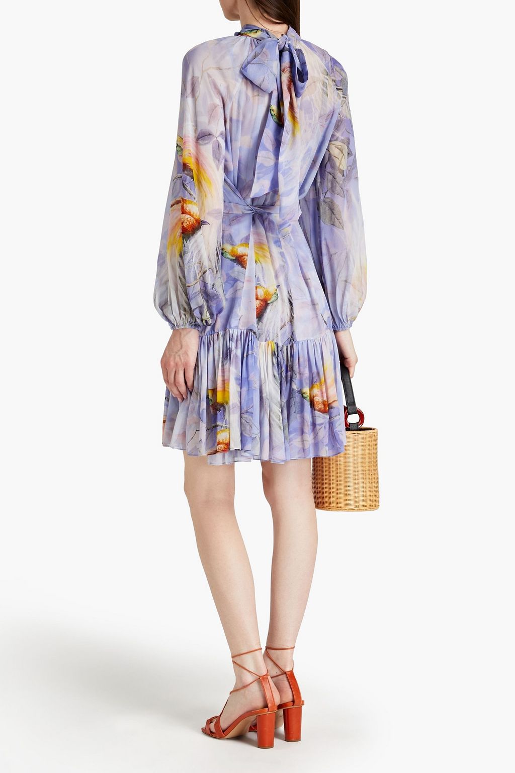 ZIMMERMANN Candescent Lantern pussy-bow belted printed georgette mini dress