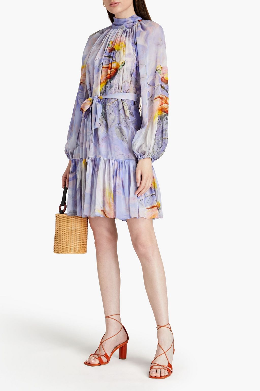 ZIMMERMANN Candescent Lantern pussy-bow belted printed georgette mini dress