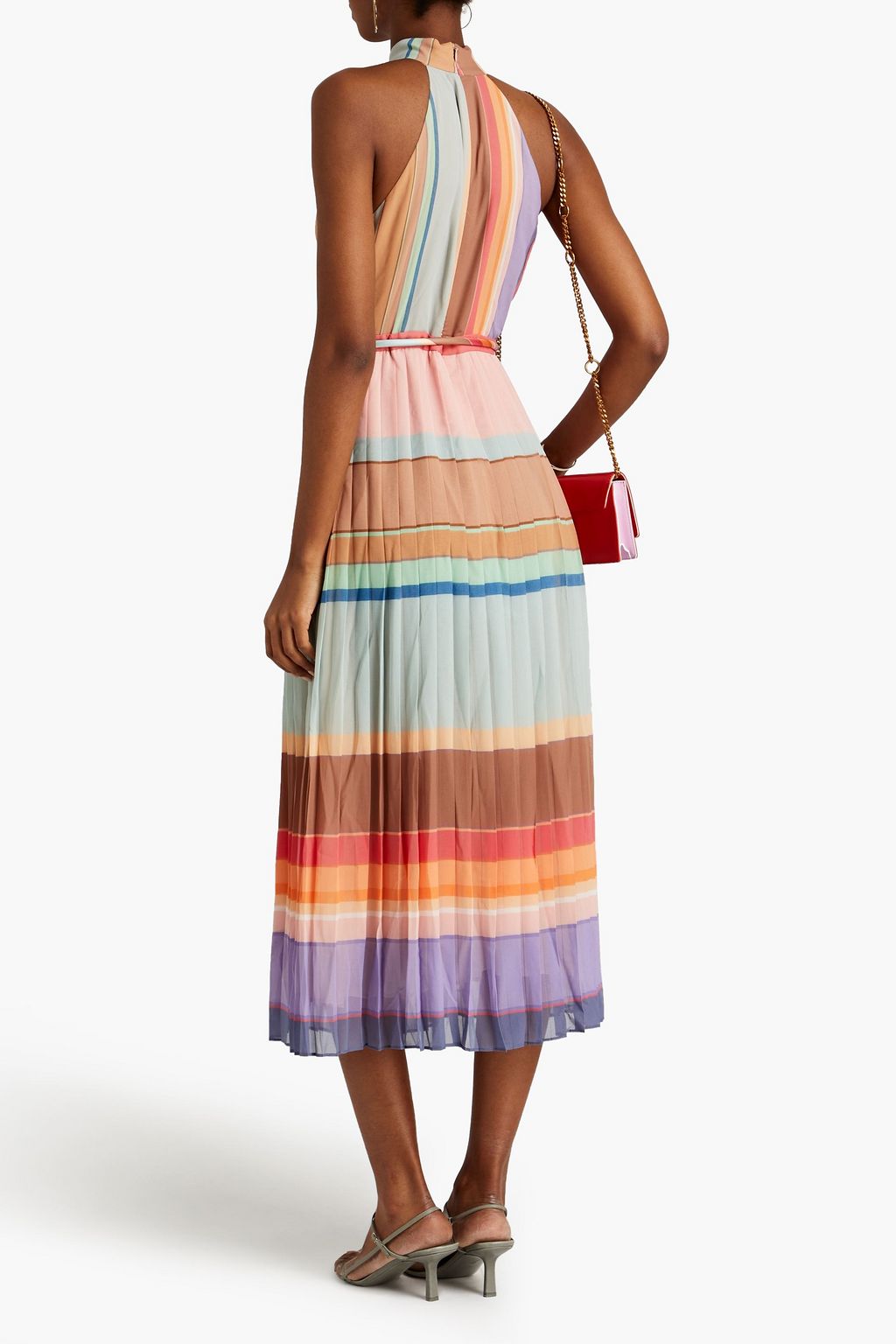 ZIMMERMANN Belted pleated striped chiffon midi dress