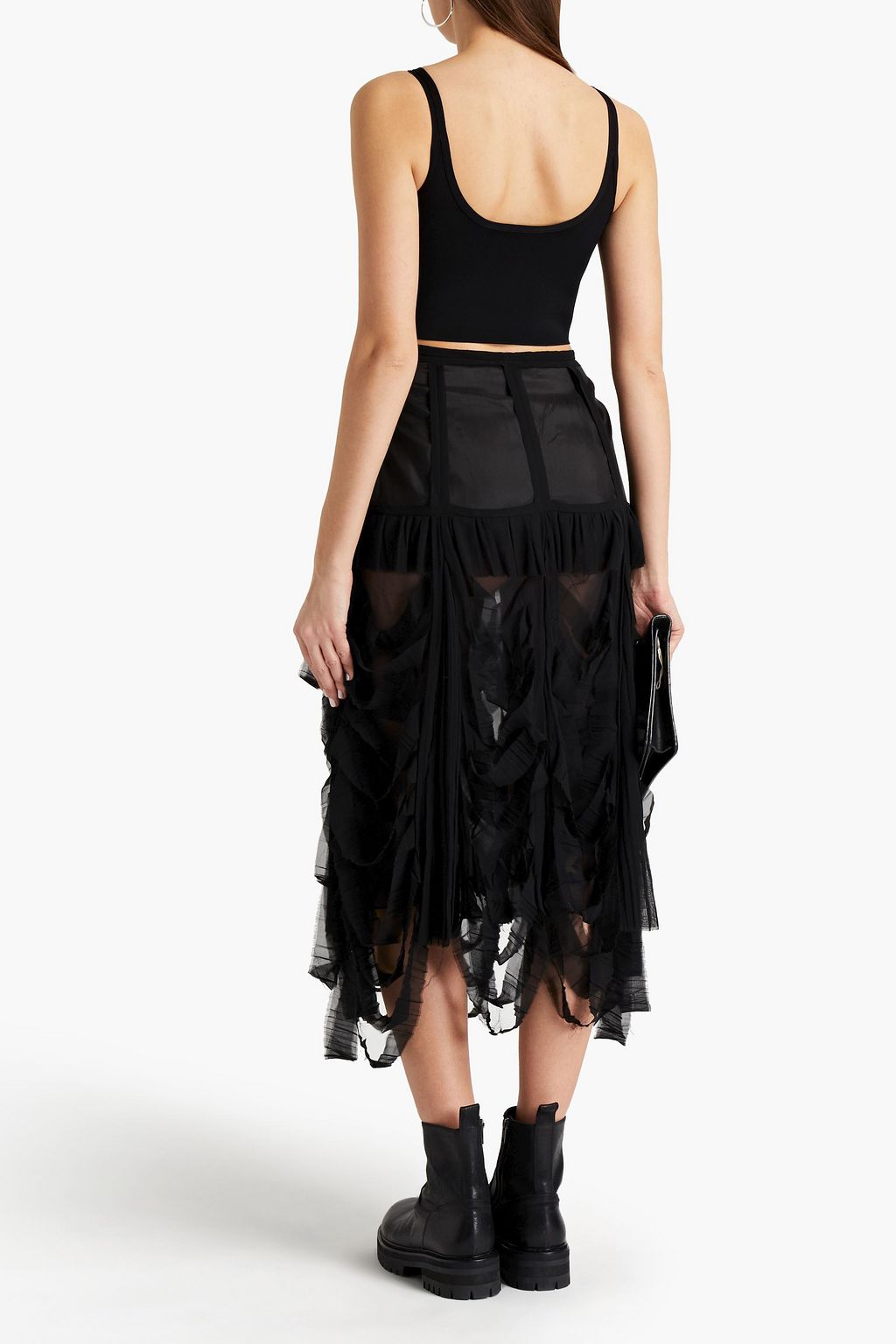 MAISON MARGIELA Satin-paneled gathered georgette midi skirt