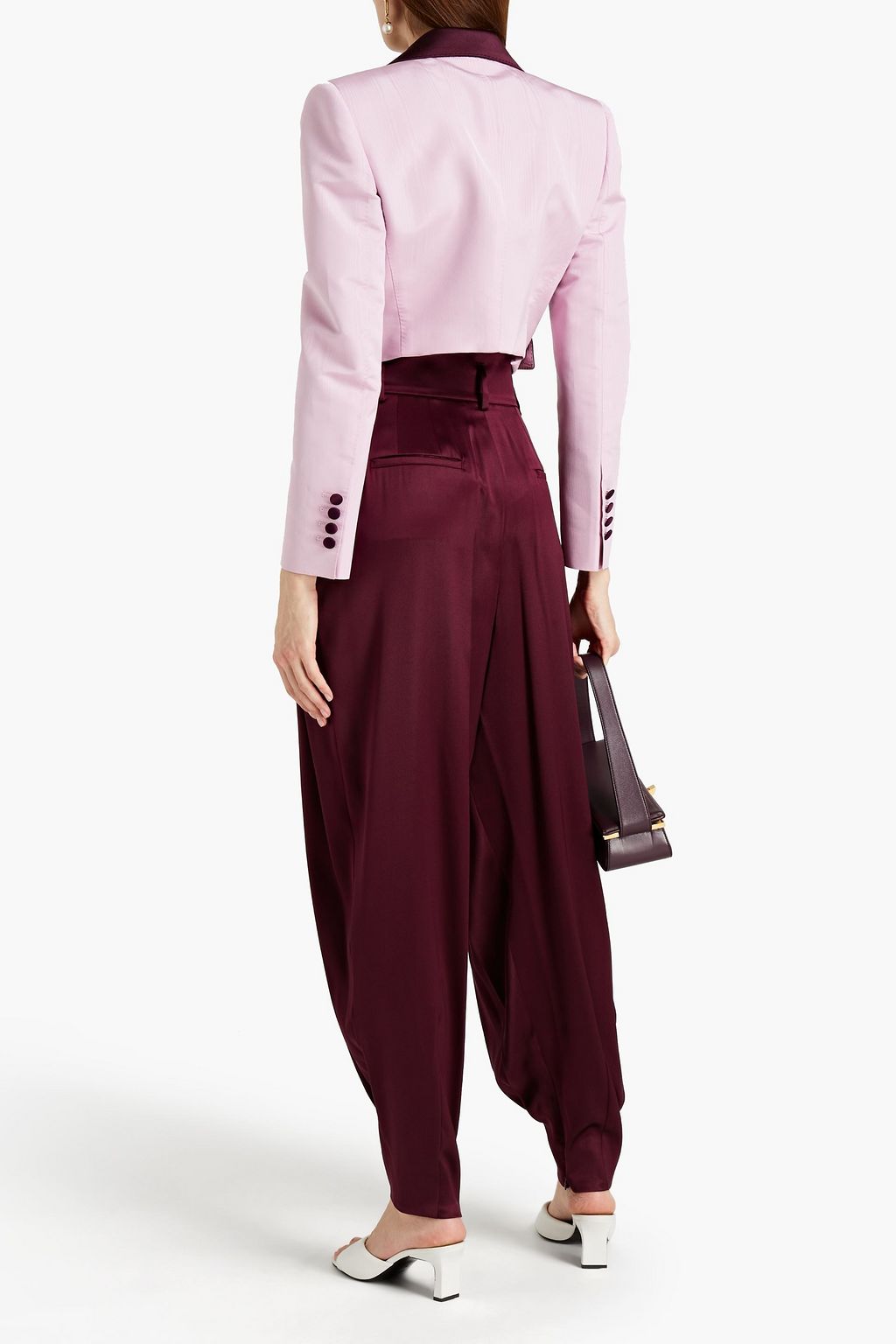 DOLCE&GABBANA Cropped satin-paneled silk-blend moire tuxedo jacket