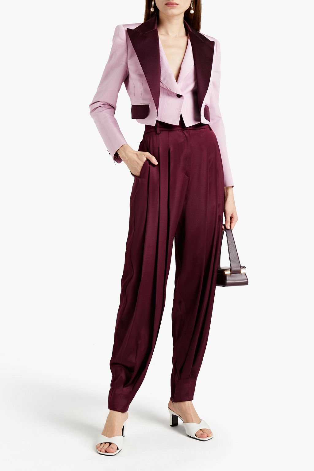 DOLCE&GABBANA Cropped satin-paneled silk-blend moire tuxedo jacket