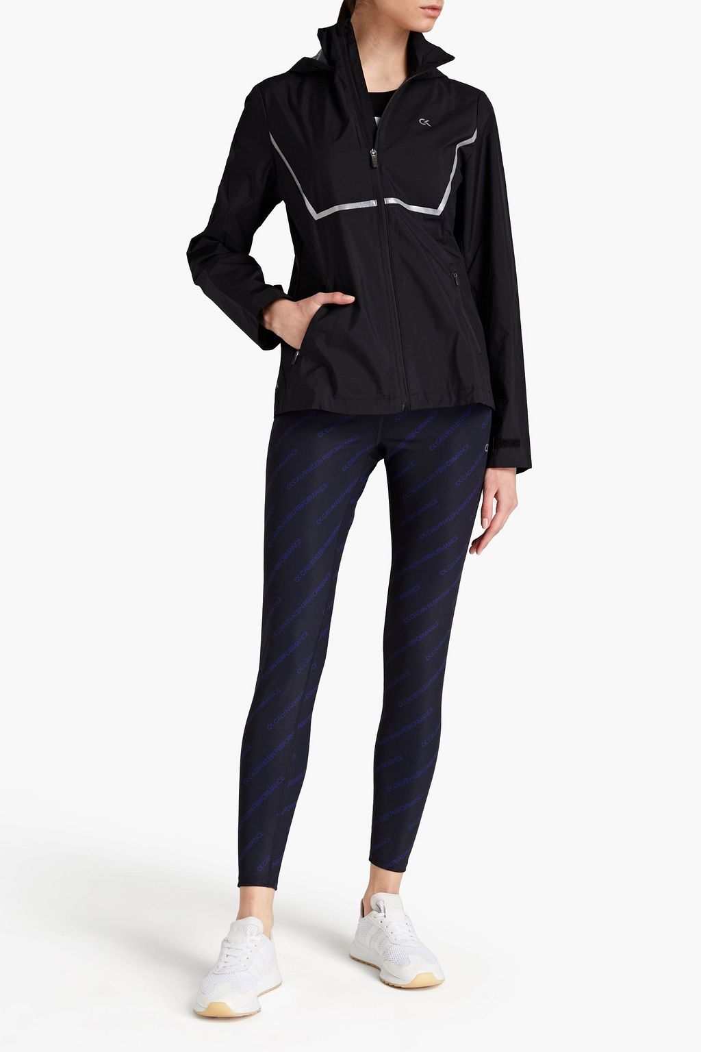 CALVIN KLEIN PERFORMANCE Metallic-trimmed printed shell hooded jacket