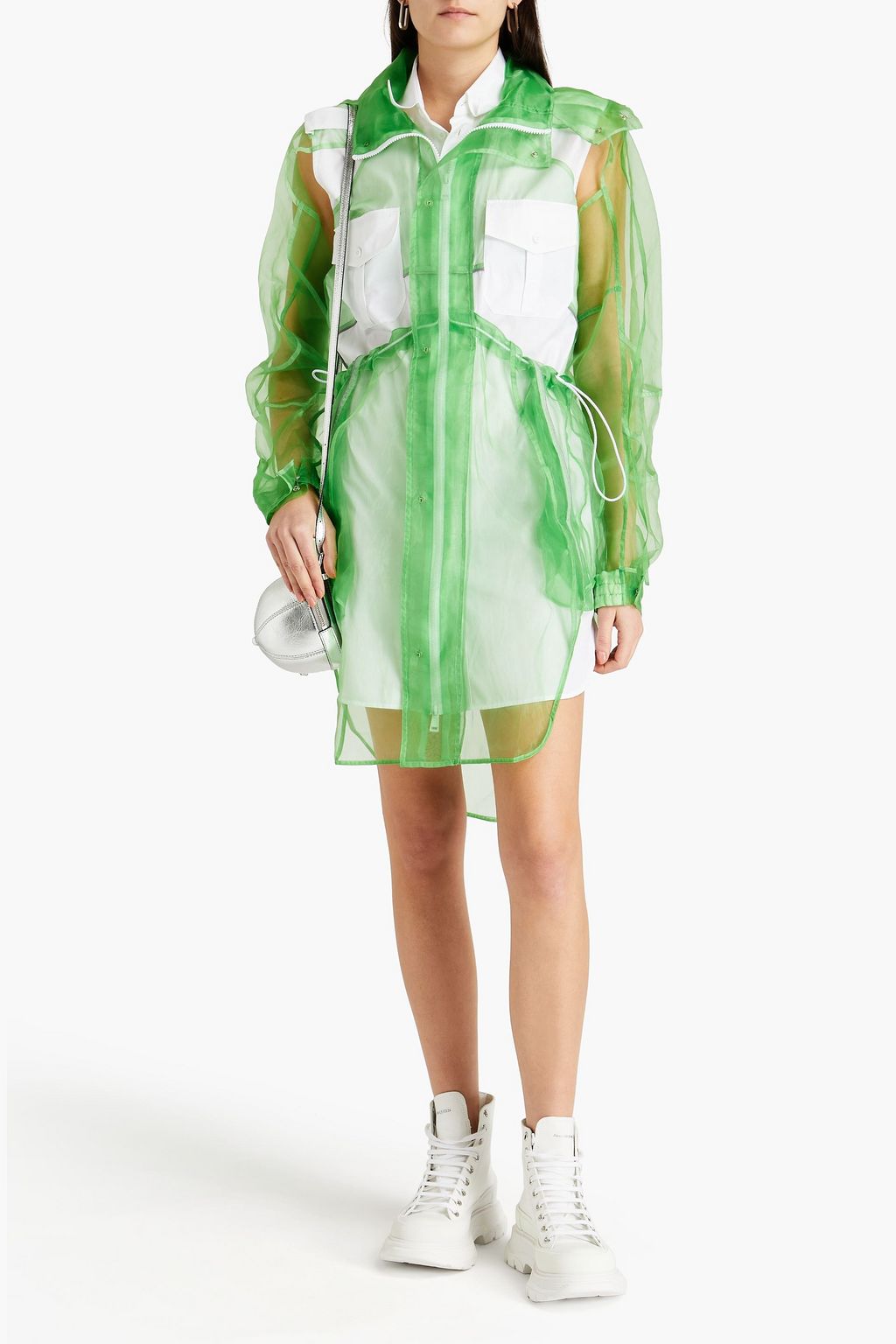 MAISON MARGIELA Organza-paneled gathered cotton-poplin mini dress