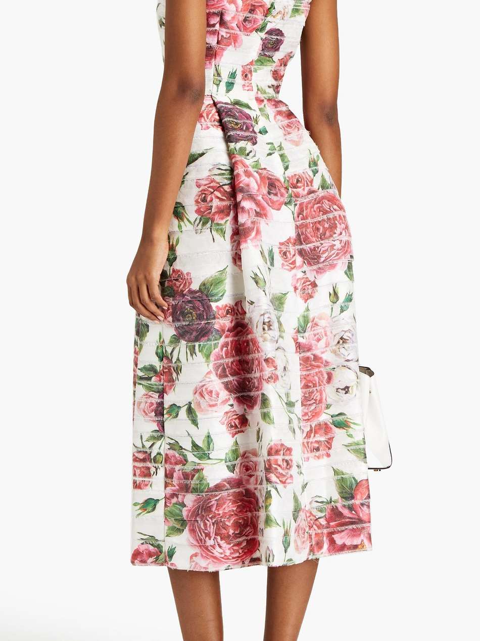 pleated floral-print organza midi dress