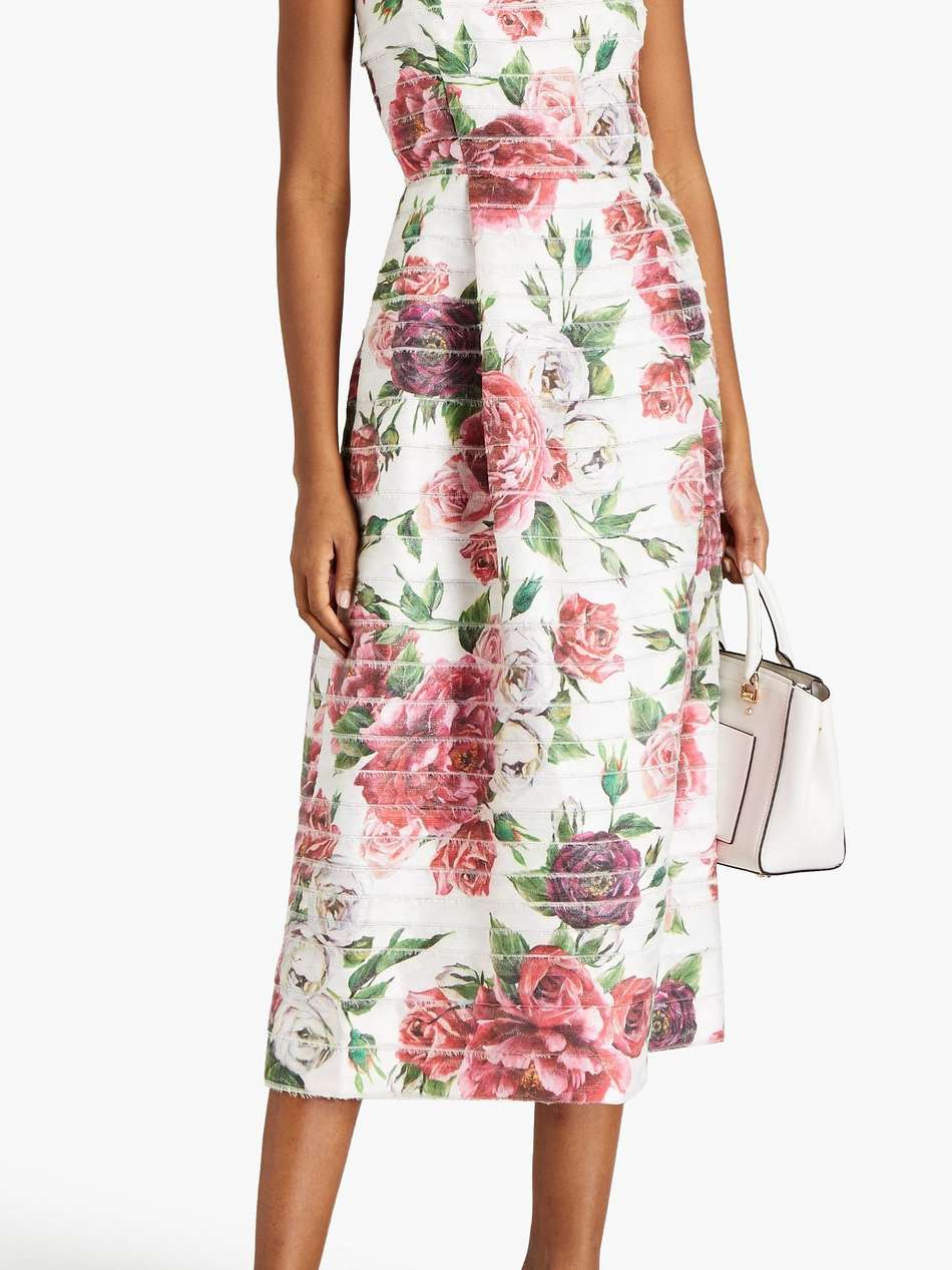 pleated floral-print organza midi dress