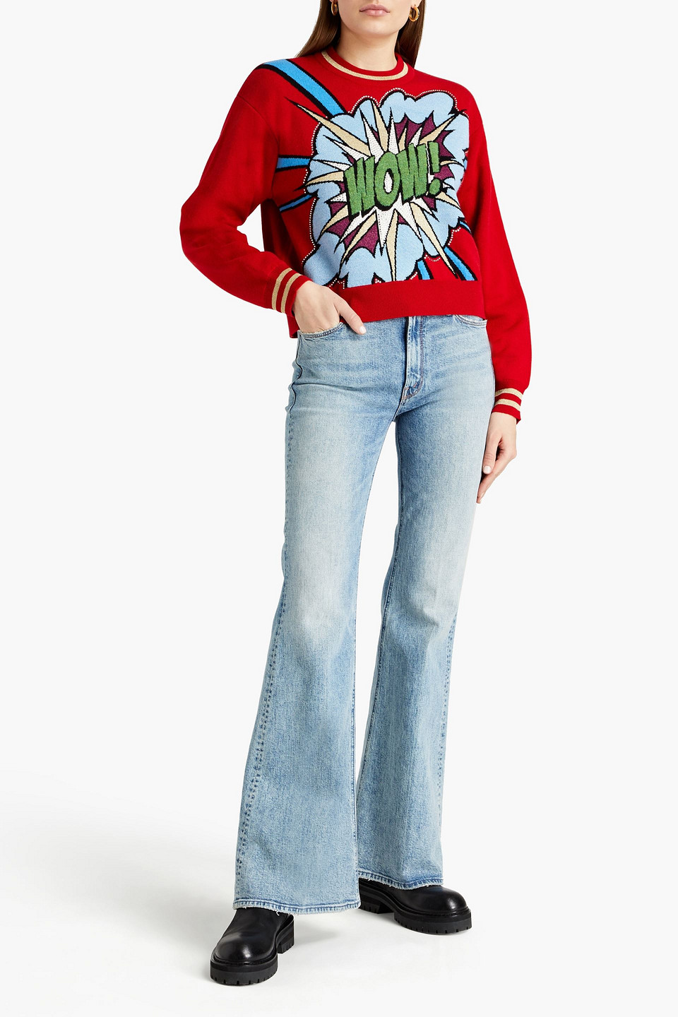 Dolce & Gabbana Crystal-embellished Metallic Intarsia Cashmere-blend Sweater In Red