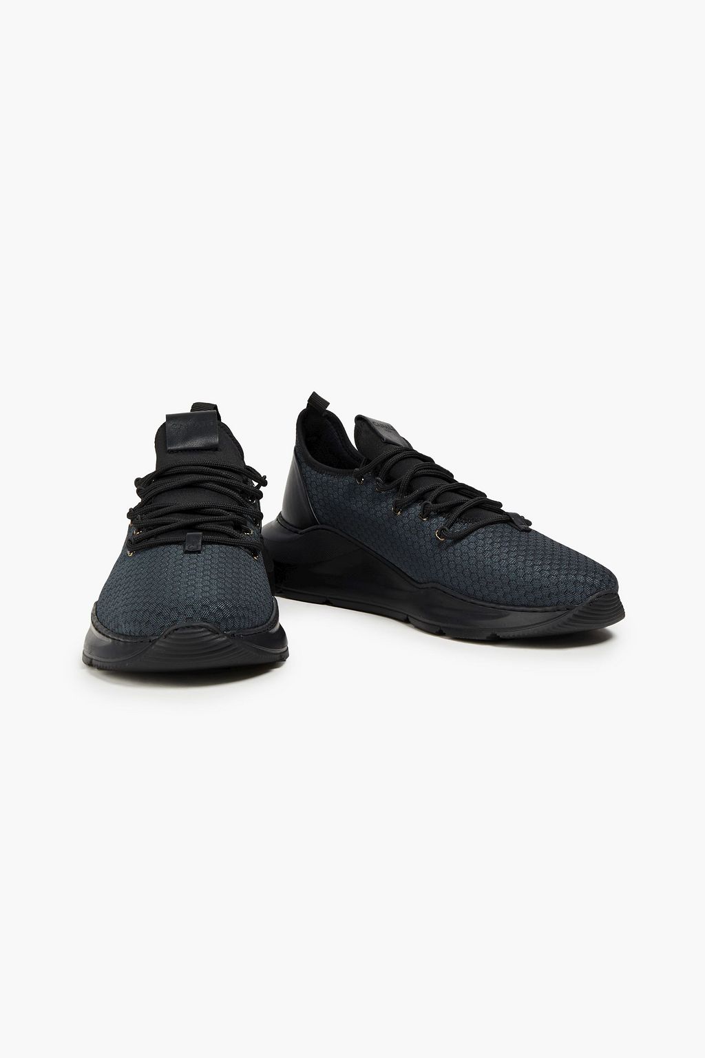 CANALI Leather, neoprene and waffle-knit sneakers