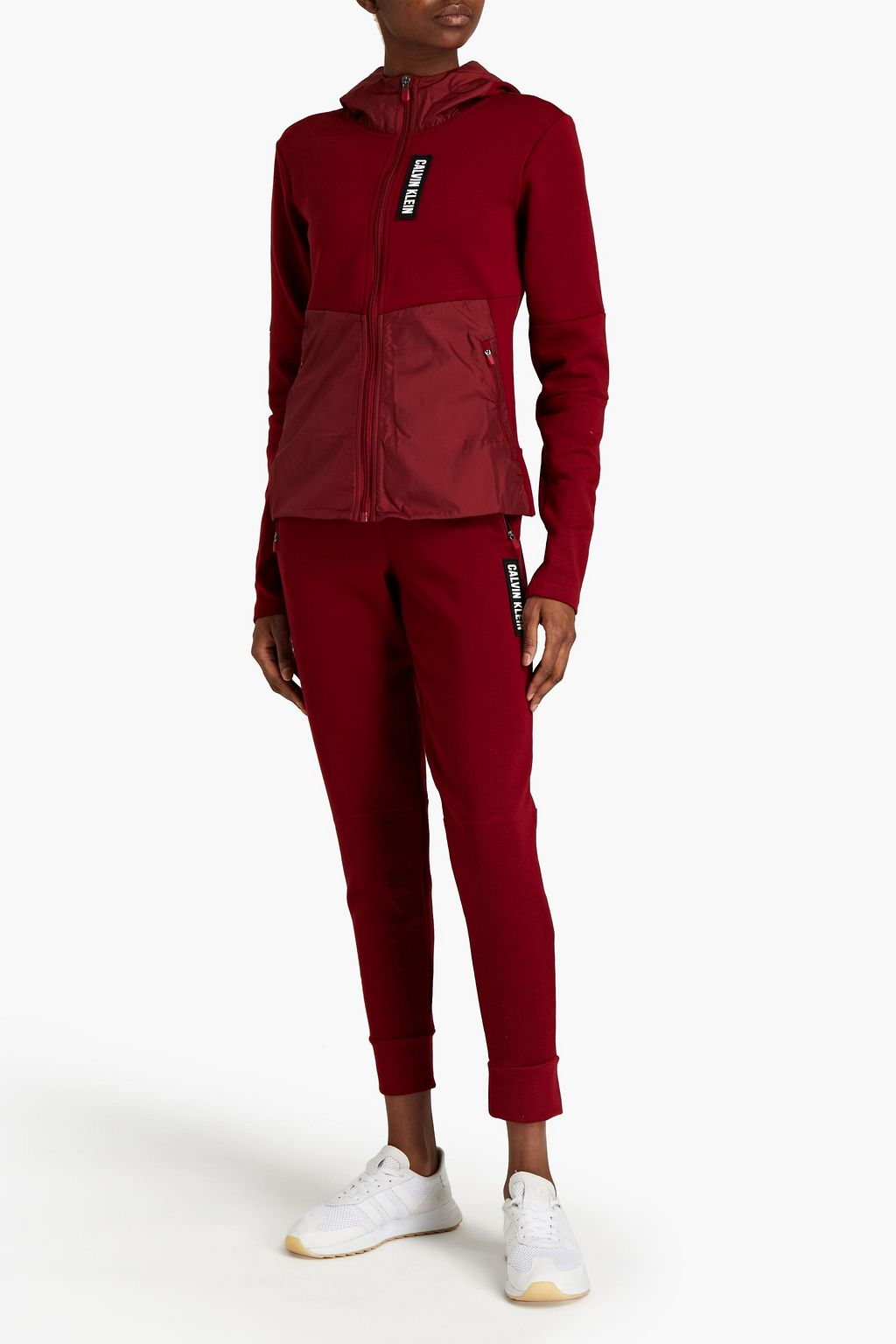 CALVIN KLEIN PERFORMANCE Shell-paneled printed stretch-jersey hooded track jacket