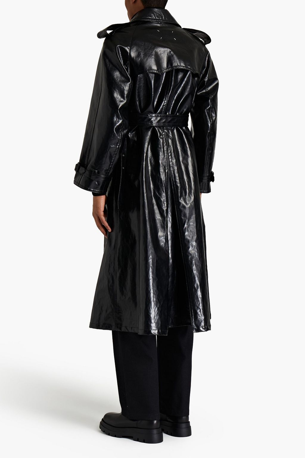 MAISON MARGIELA Doppelreihiger Trenchcoat aus einer beschichteten Ramie-Leinenmischung mit Gürtel