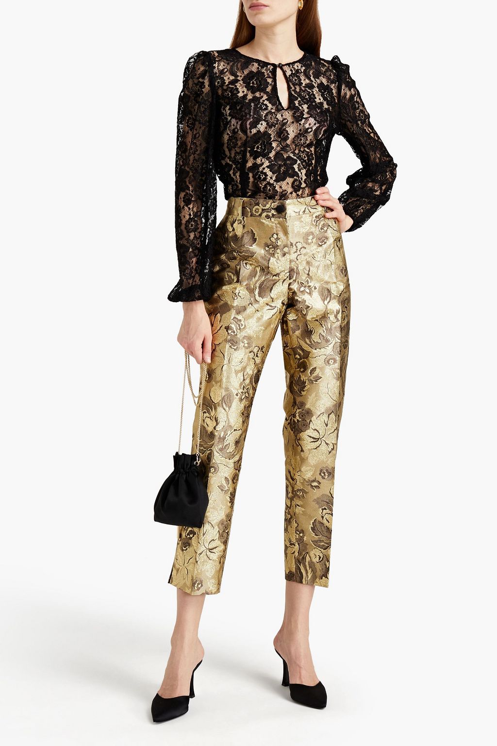 DOLCE&GABBANA Cropped metallic brocade tapered pants