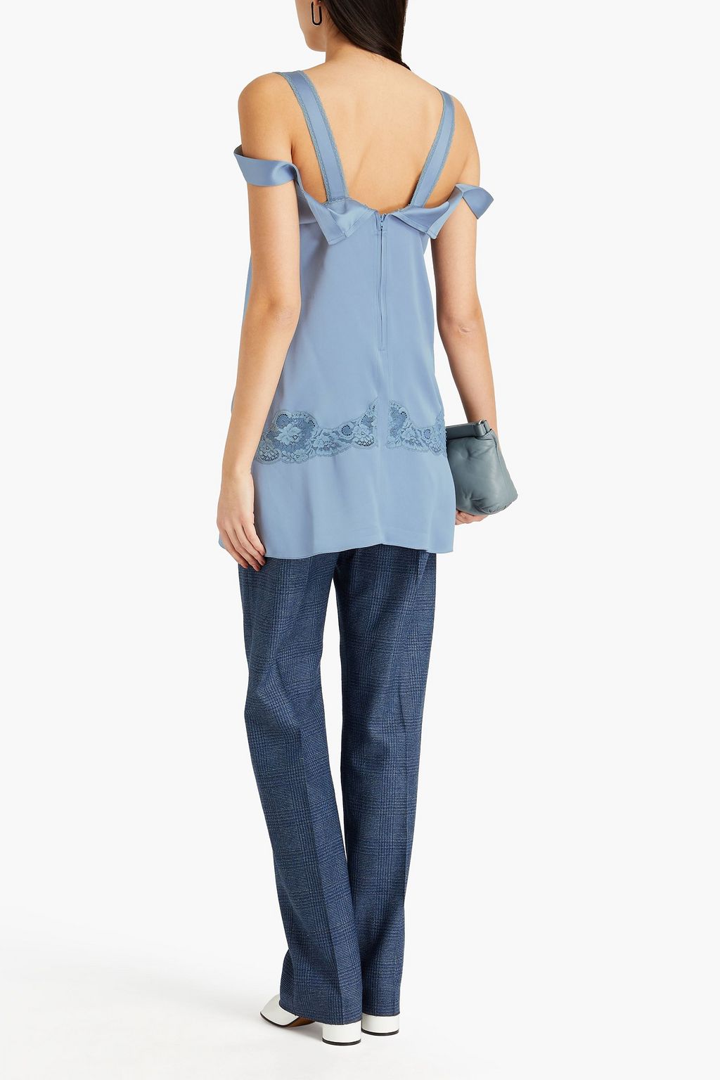 MAISON MARGIELA Cold-shoulder lace-trimmed satin top