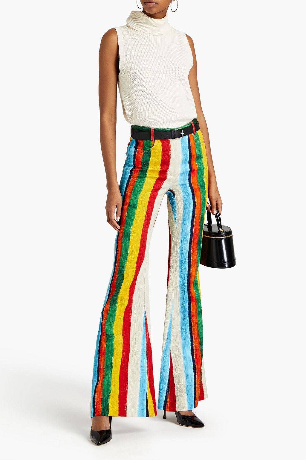 DOLCE&GABBANA Striped cotton-blend cloqué flared pants