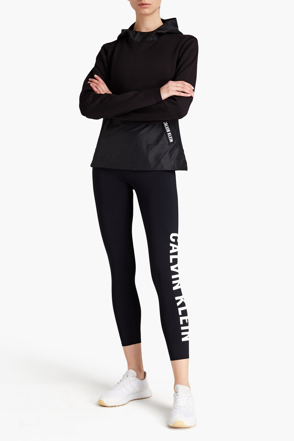 Calvin Klein Performance Shell-paneled Fleece Hoodie In Black