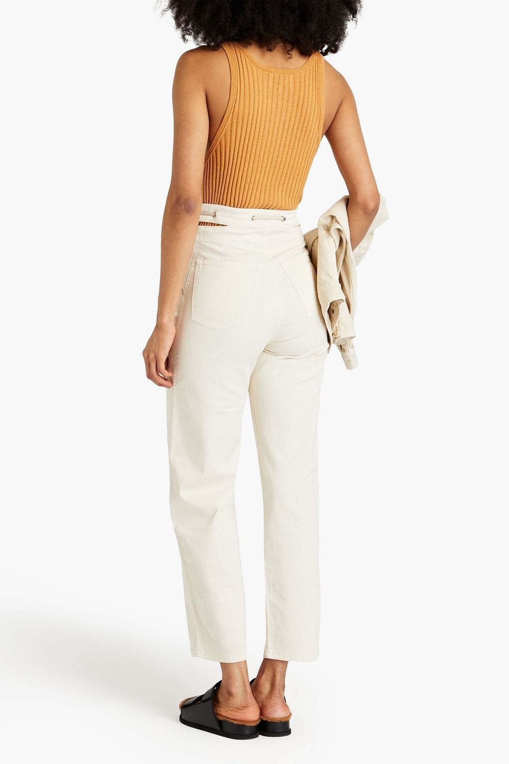 NANUSHKA Belted mélange knitted straight-leg pants