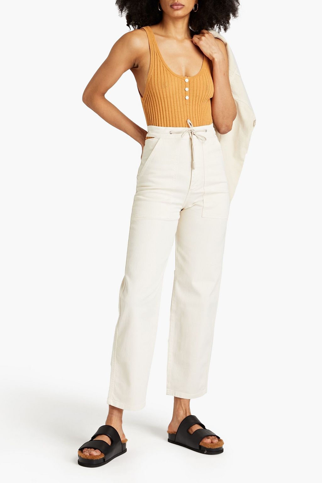 NANUSHKA Belted mélange knitted straight-leg pants