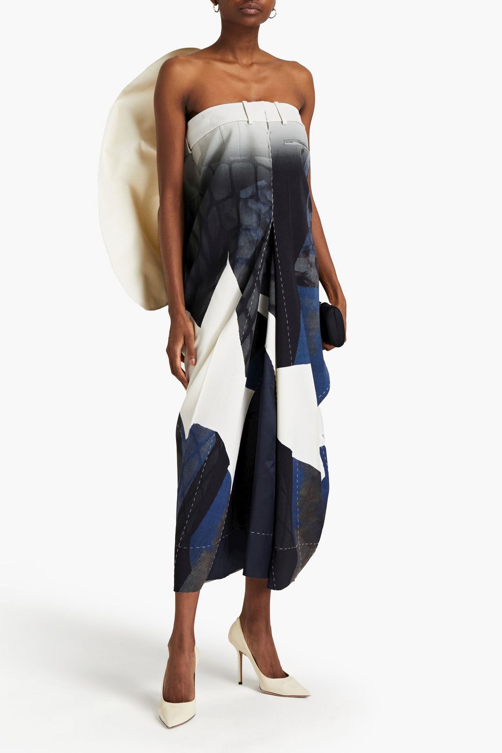 MAISON MARGIELA Strapless draped printed wool-twill midi dress