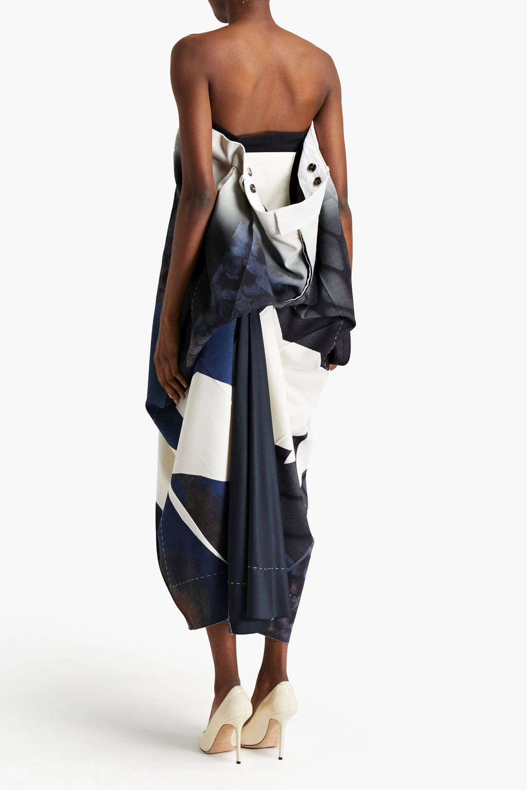 MAISON MARGIELA Strapless draped printed wool-twill midi dress