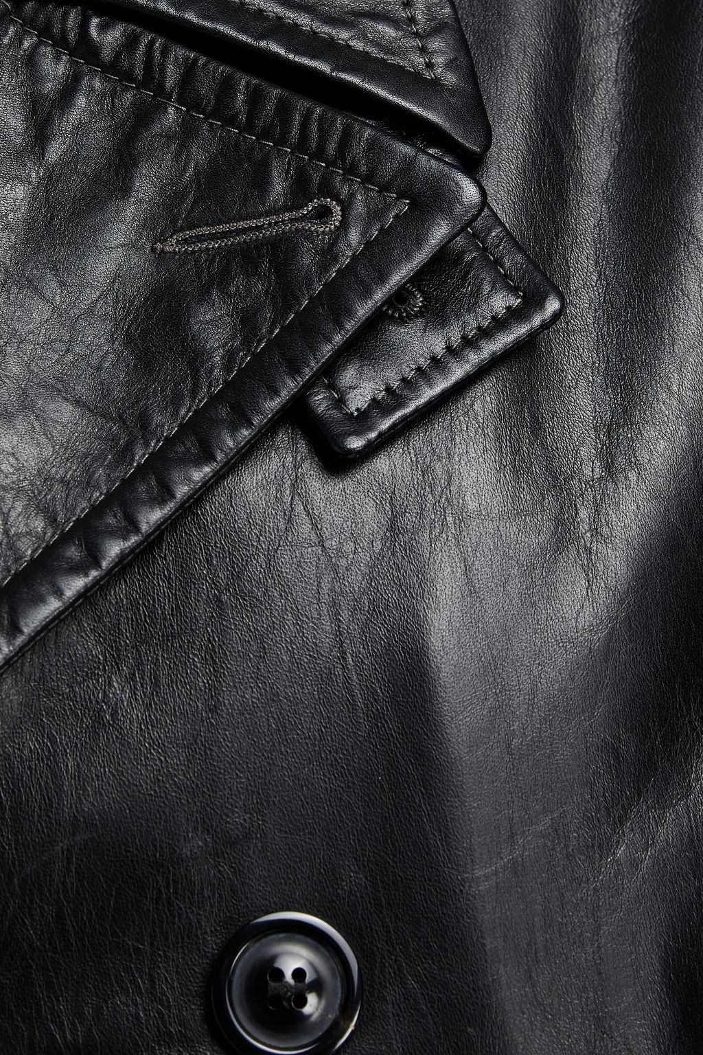 MAISON MARGIELA Double-breasted belted cracked leather coat