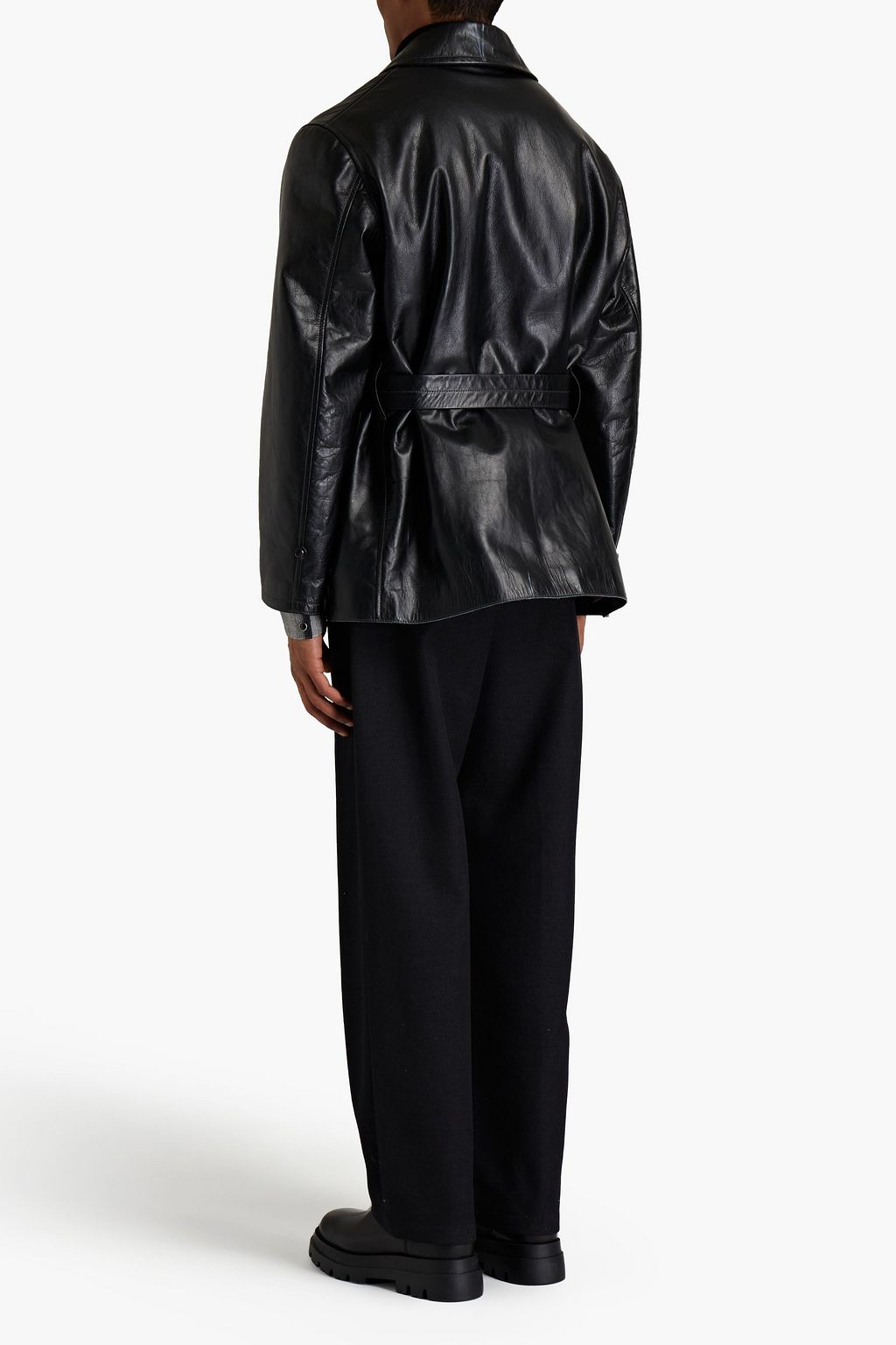 MAISON MARGIELA Double-breasted belted cracked leather coat