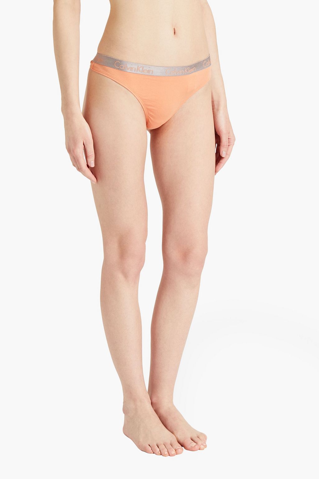 CALVIN KLEIN Metallic-trimmed stretch-cotton jersey mid-rise thong
