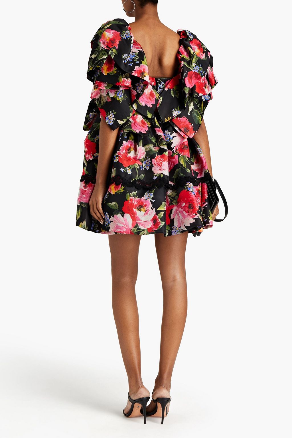 DOLCE&GABBANA Ruffled floral-print silk-blend satin mini dress