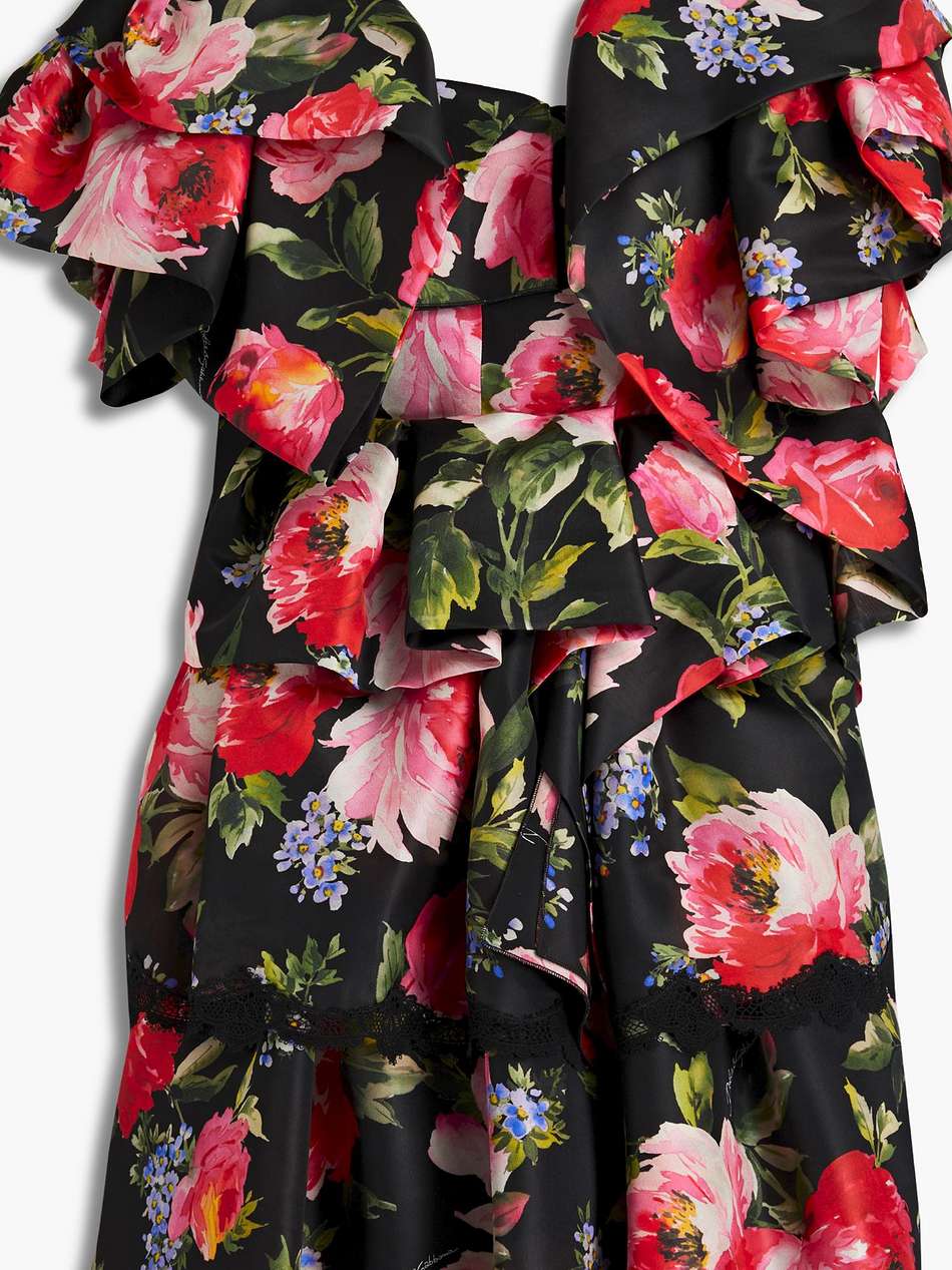 ruffled floral-print silk-blend satin mini dress