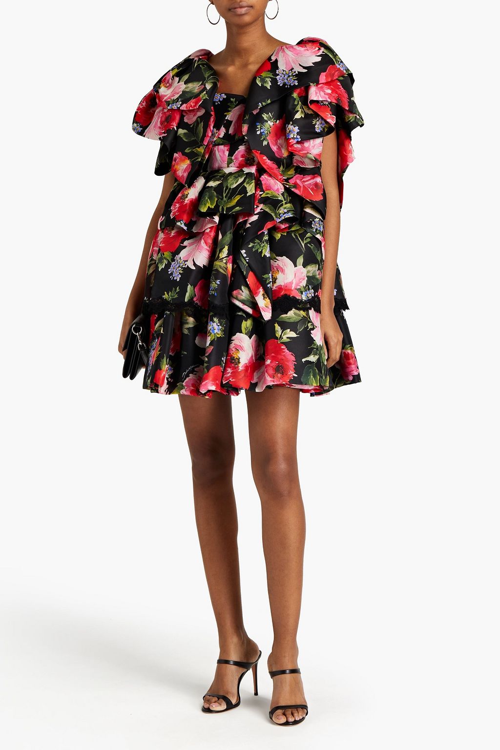DOLCE&GABBANA Ruffled floral-print silk-blend satin mini dress