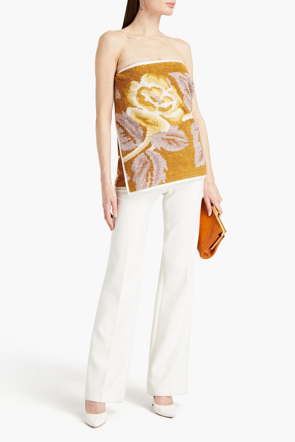 MAISON MARGIELA Strapless floral-print cotton-terry top