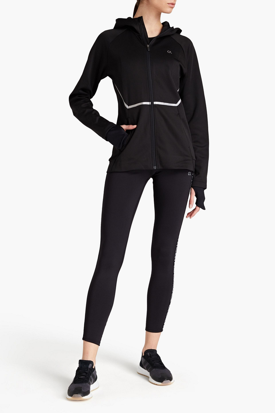 Calvin Klein Performance Cropped Printed Stretch-jersey Leggings In Black