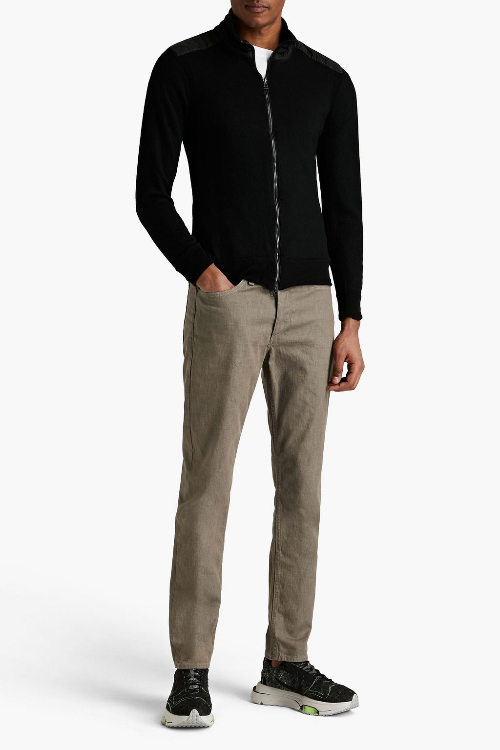 BELSTAFF Kelby slim-fit shell-trimmed logo-appliquéd wool cardigan