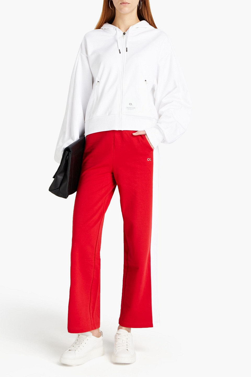 Calvin Klein Performance Printed Cotton-blend Fleece Track Trousers In Red