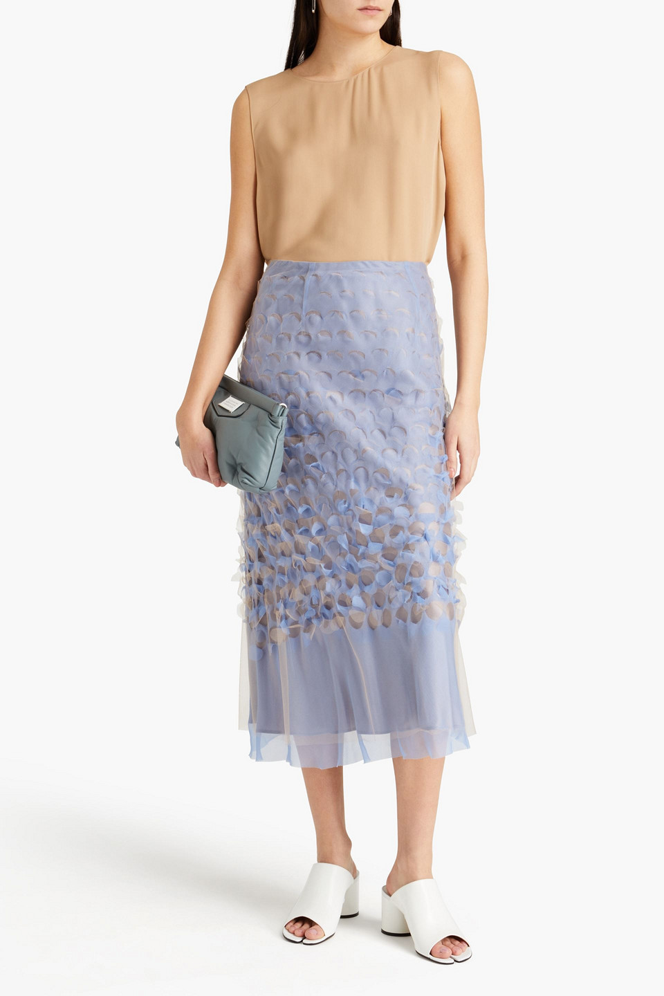 Maison Margiela Cutout Tulle Midi Skirt In Blue