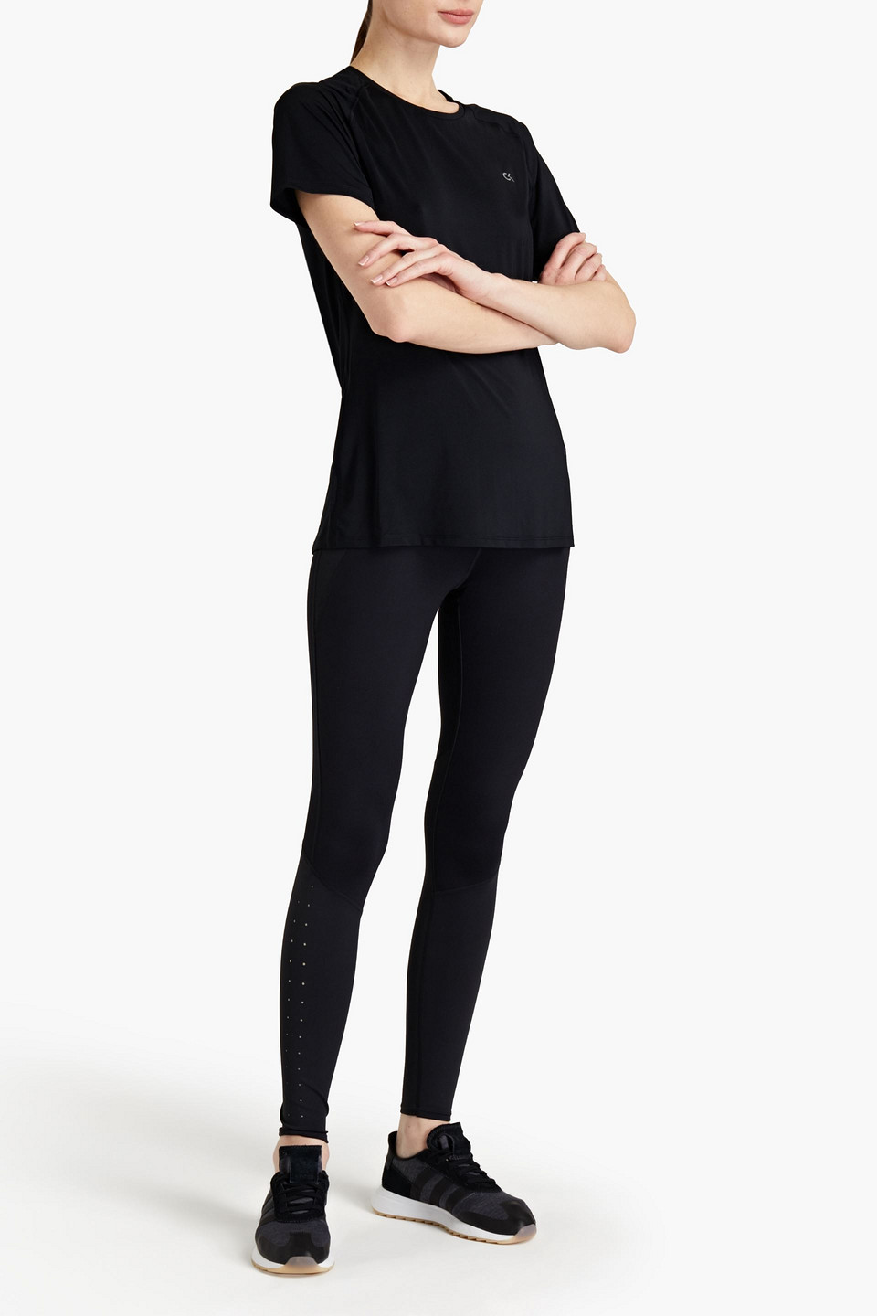 Calvin Klein Performance Perforated Printed Stretch Leggings In Black