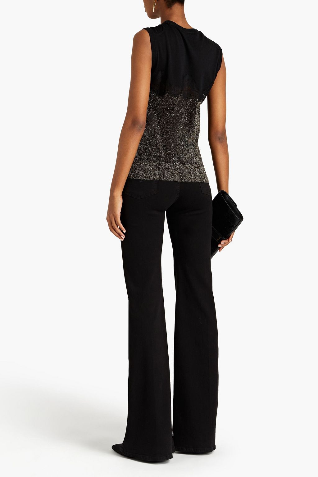 DOLCE&GABBANA Lace-trimmed metallic knitted top